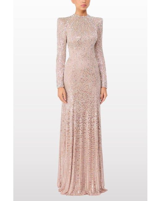 Jenny Packham Pink Rory Embellished Mock-Neck Maxi Dress
