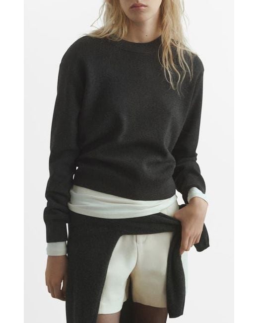 Mango Black Crewneck Cotton & Wool Blend Sweater