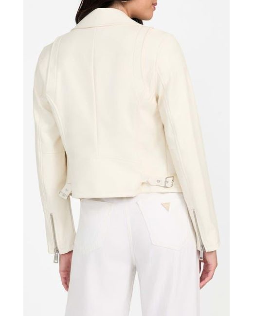 Guess White Miko Faux Leather Moto Jacket