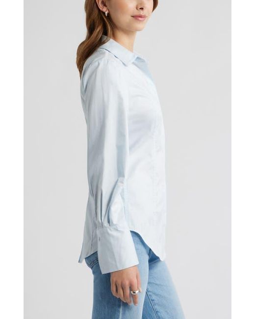Open Edit Blue Seam Detail Split Back Stretch Cotton Poplin Shirt