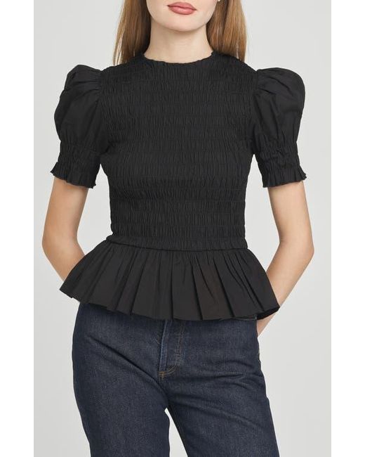 Wayf Black Matilda Smocked Peplum Top