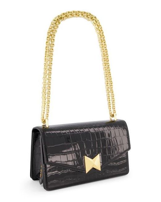 Mac Duggal Black Plated Hardware Crocodile Leather Shoulder Bag