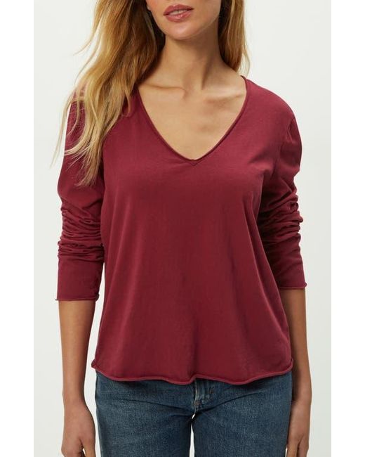 Michael Stars Red Kailee Long Sleeve V-Neck Cotton T-Shirt