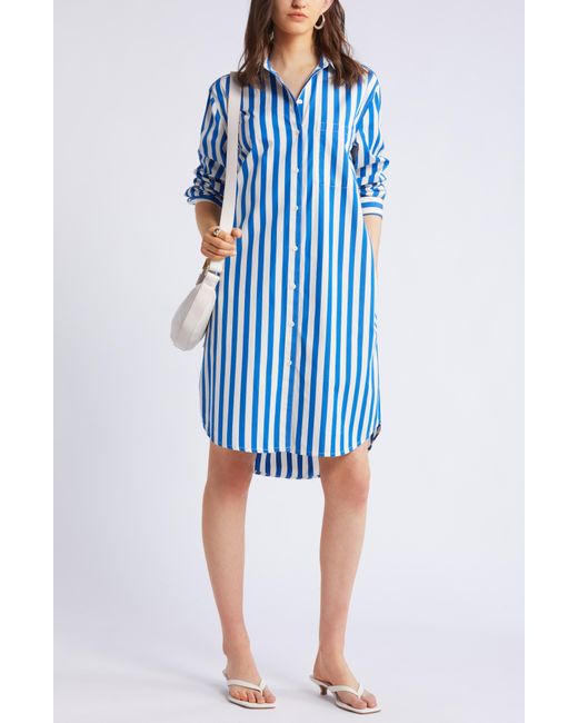 Nordstrom Blue Stripe Long Sleeve Cotton Shirtdress
