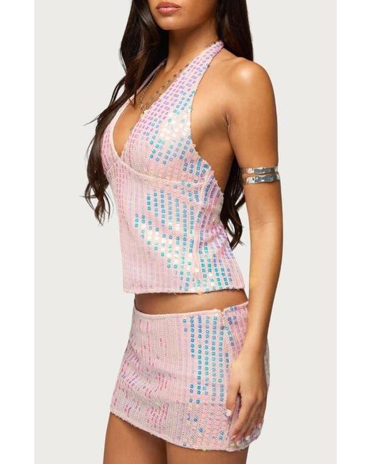 Edikted White Kaelyn Sequin Backless Halter Top