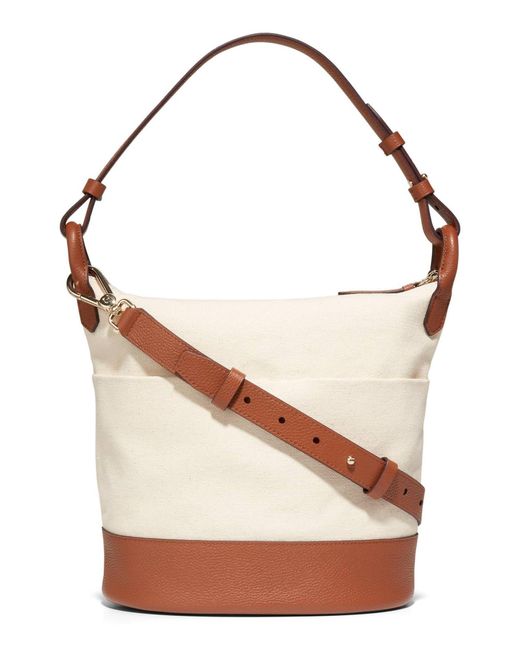 Cole Haan White Essential Soft Canvas & Leather Bucket Bag