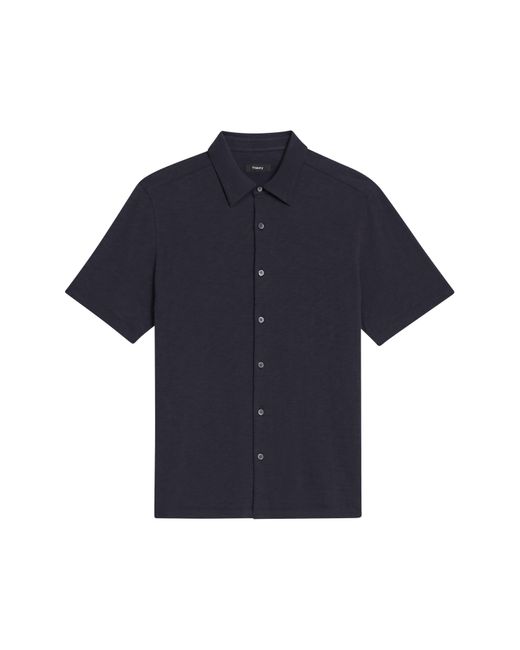 Theory Blue Noran Short Sleeve Knit Button-up Shirt for men
