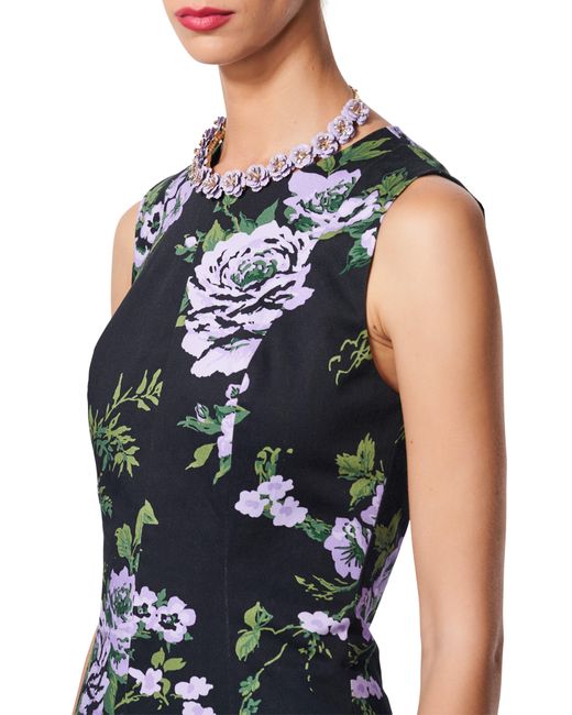 Carolina Herrera Black Floral Sleeveless Stretch Cotton Minidress