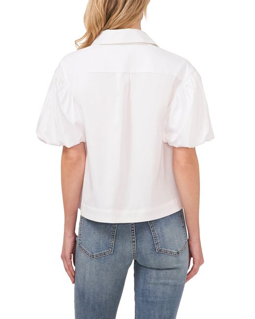 Cece White Puff Sleeve Stretch Poplin Shirt