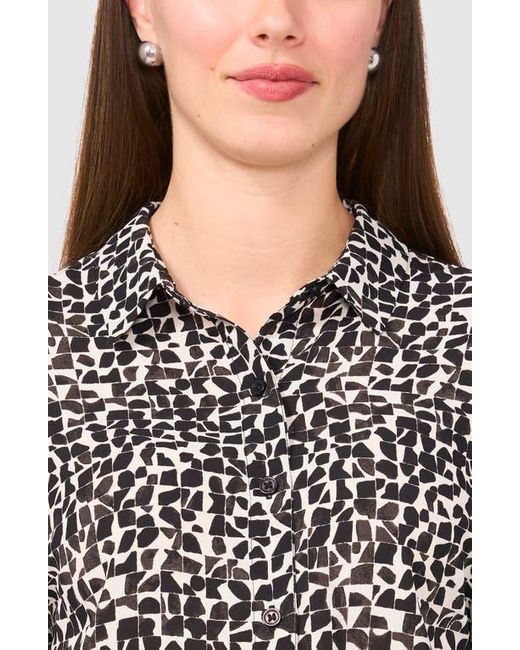 Halogen® Black Geo Print Crepe Button-Up Shirt