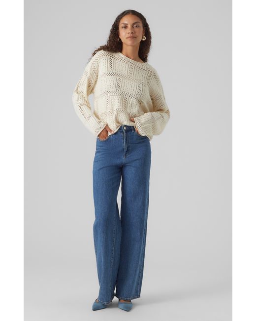 Vero Moda Blue Open Stitch Cotton Blend Sweater