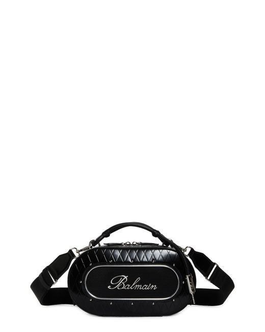 Balmain Black Round Leather Radio Crossbody Bag for men