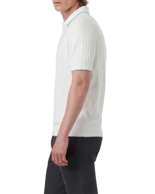 Bugatchi White Ribbed Polo Sweater for men