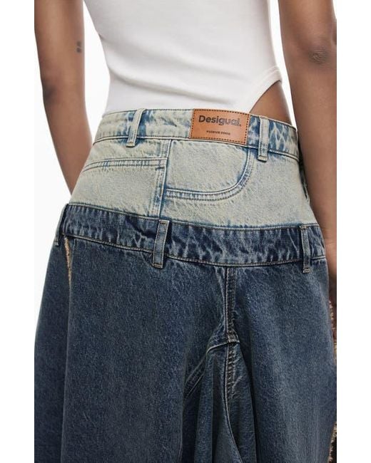 Desigual Blue Two Tone Ruffle Denim Skirt