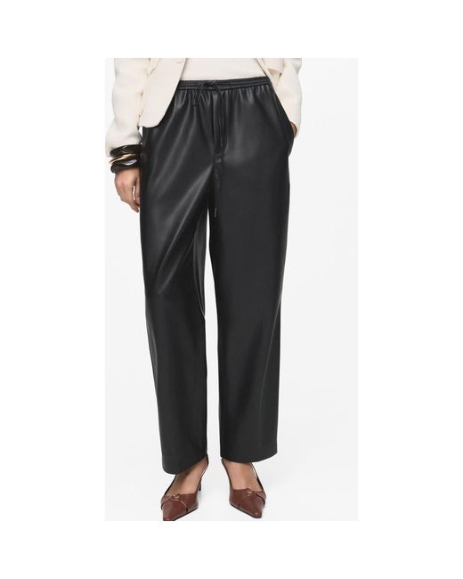 Mango Women's Black Faux Leather Drawstring Pants