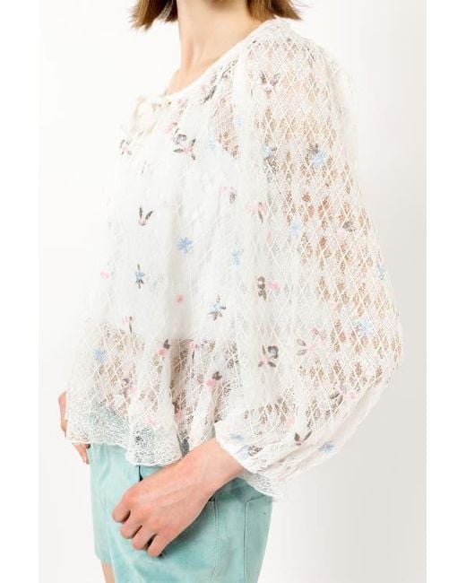 Anna Sui White Embroidered Lacey Trellis Blouse