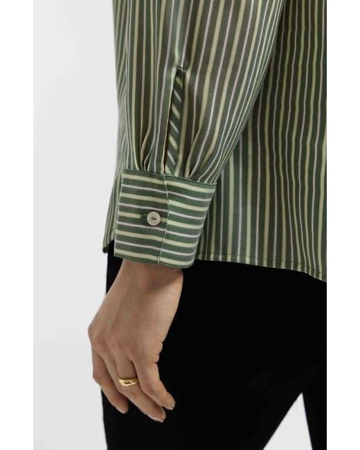 Foxcroft Women's Green Sadie Stripe Ruffle Button-Up Shirt