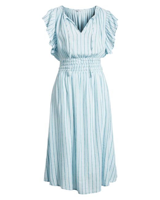 Rails Blue Iona Stripe Linen Blend Midi Dress
