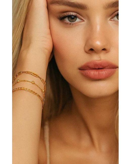 Hollywood Sensation Metallic Adriana 3-Piece Stackable Bracelet Trio Set, Beaded, Figaro, Paperclip Link