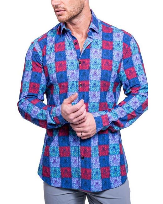 Maceoo Blue Fibonacci Resistance Contemporary Fit Button-Up Shirt for men
