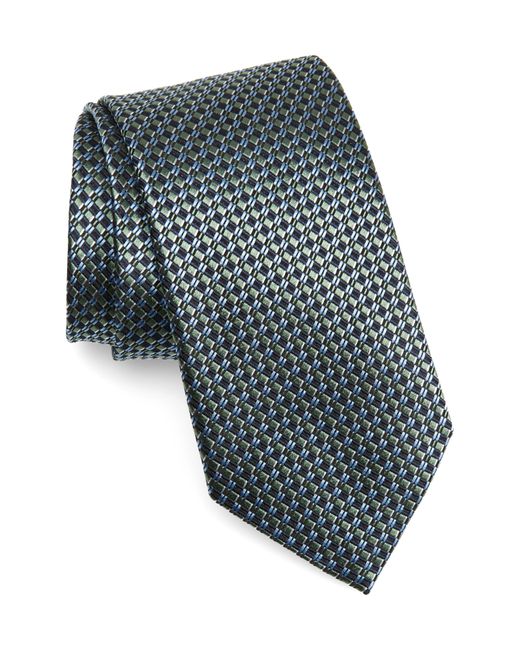 Zegna Green Paglie Geometric Pattern Silk Tie for men