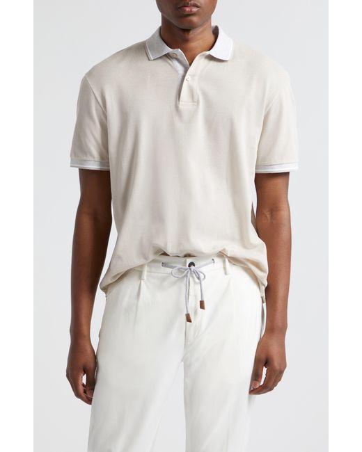 Eleventy White Tipped Piqué Knit Polo for men