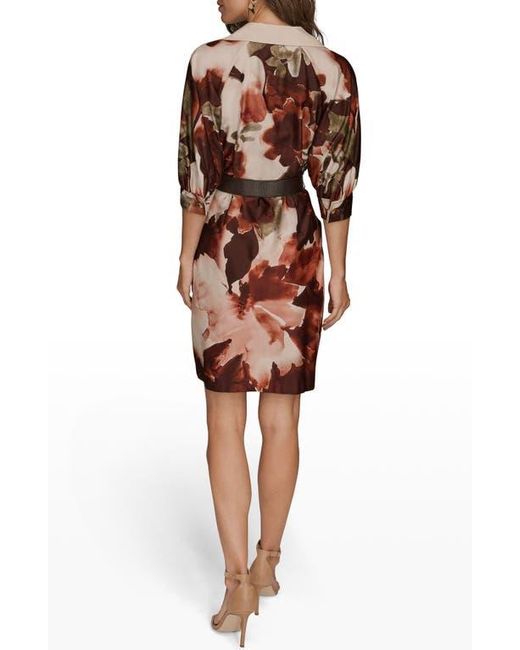 Donna Karan Brown Floral Print Belted Shirtdress
