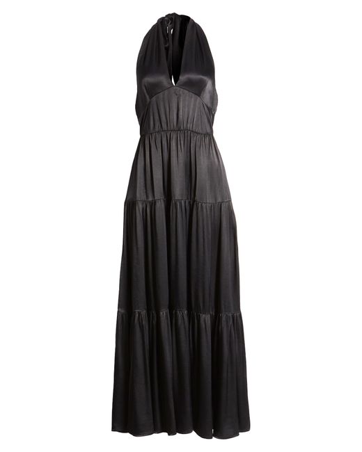 Nordstrom Black Tiered Satin Halter Maxi Dress