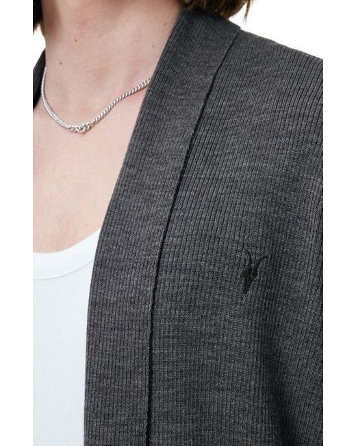 AllSaints Gray Mode Merino Wool Shawl Collar Cardigan for men