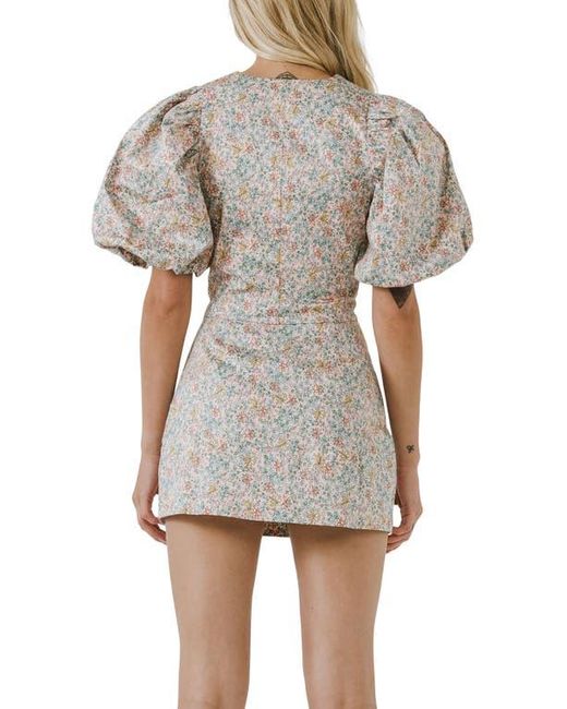 Endless Rose White Floral Print Puff Sleeve Crop Top