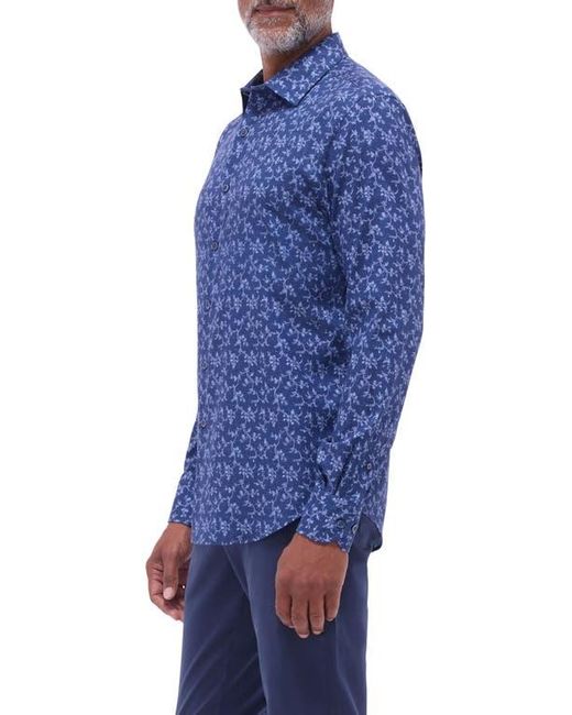 Bugatchi Blue Julian Shaped Fit Button-Up Shirt for men