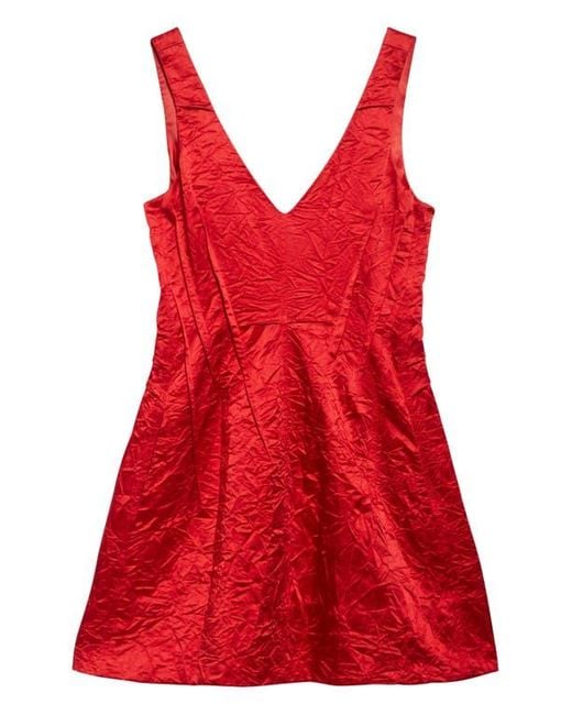 Jason Wu Red V-Neck Crushed Satin Minidress