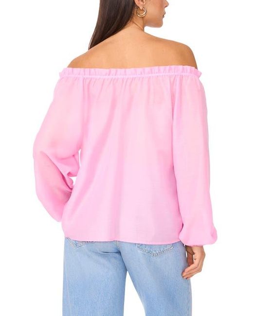 Two By Vince Camuto Red Off The Shoulder Long Sleeve Button-Up Top