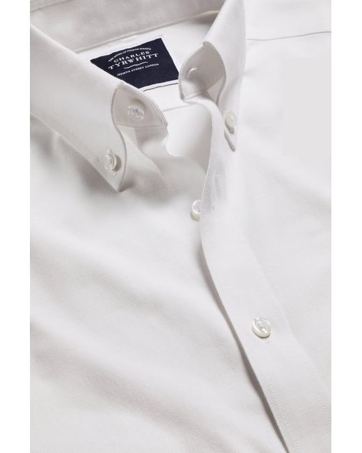 Charles Tyrwhitt Gray Slim Fit Button-down Collar Non-iron Stretch Oxford Shirt for men