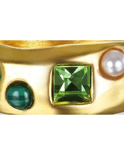 Sequin Green Rococo Crystal & Faux Pearl Ring