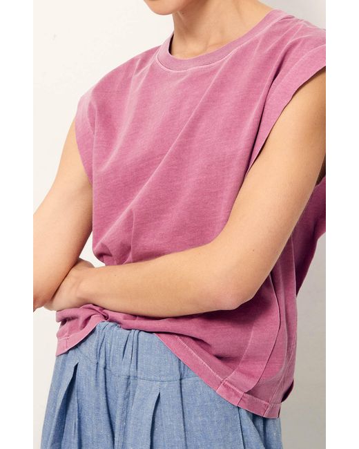 Sessun Pink Sessùn Orlando Pleat Shoulder Sleeveless T-shirt