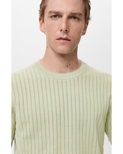 Mango Green Openwork Stripe Cotton Top for men