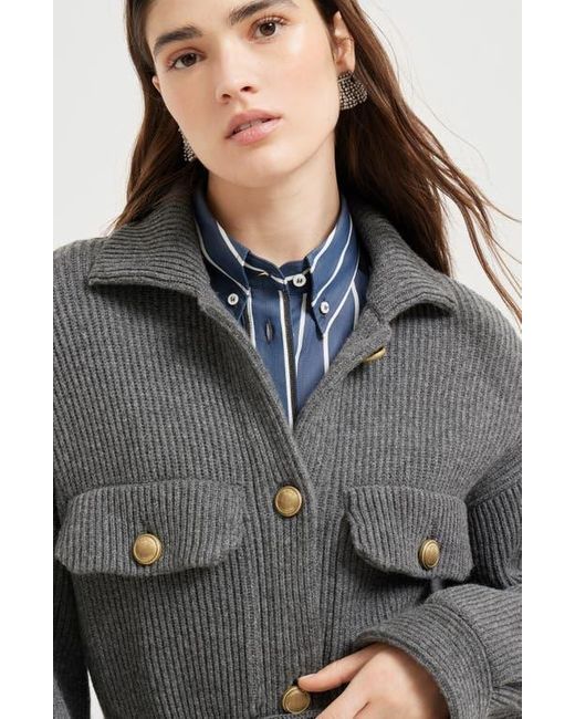 Brunello Cucinelli Gray English Rib Knit Cardigan