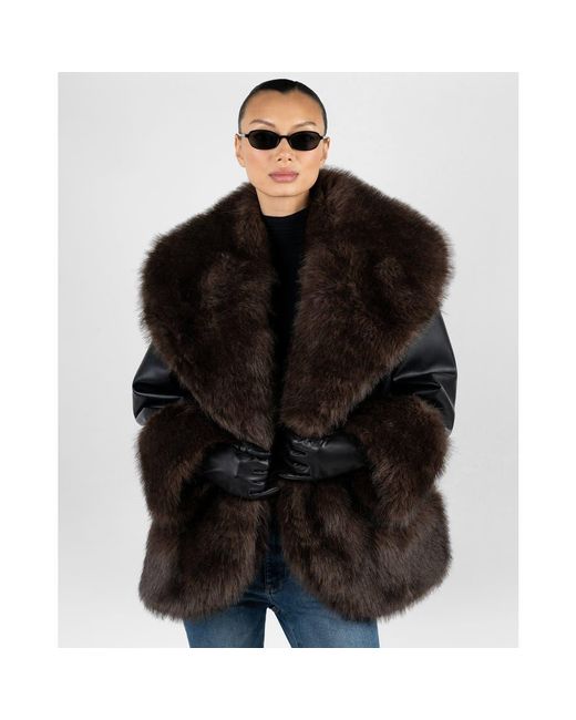 WeWoreWhat Black Cocoon Fur Jacket