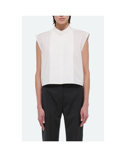 Helmut Lang White Tux Bib Pintuck Top