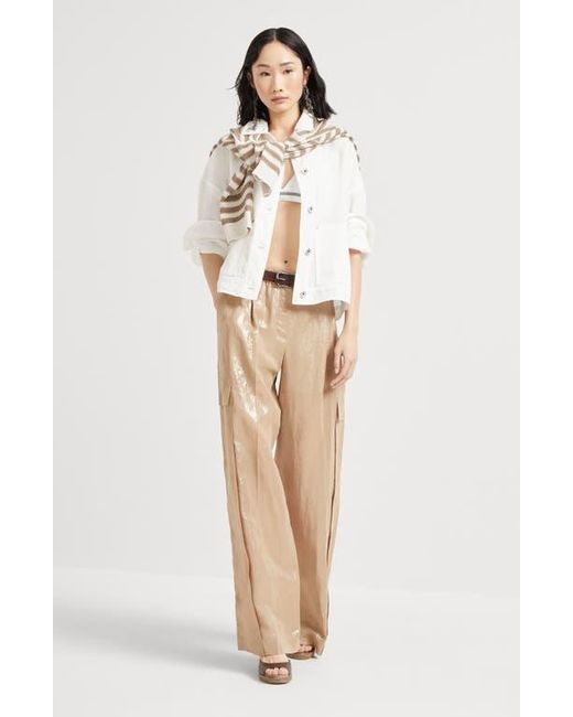 Brunello Cucinelli White Organza Outerwear Jacket With Monili