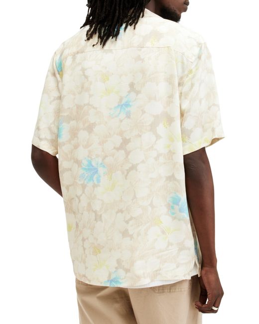 AllSaints White Nevada Floral Print Camp Shirt for men