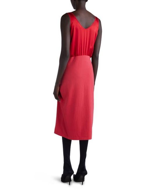 Balenciaga Red Hybrid Mixed Media Tie Waist Silk & Cotton Dress