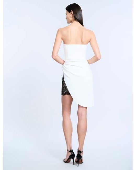BCBGMAXAZRIA White Strapless Lace Inset Dress