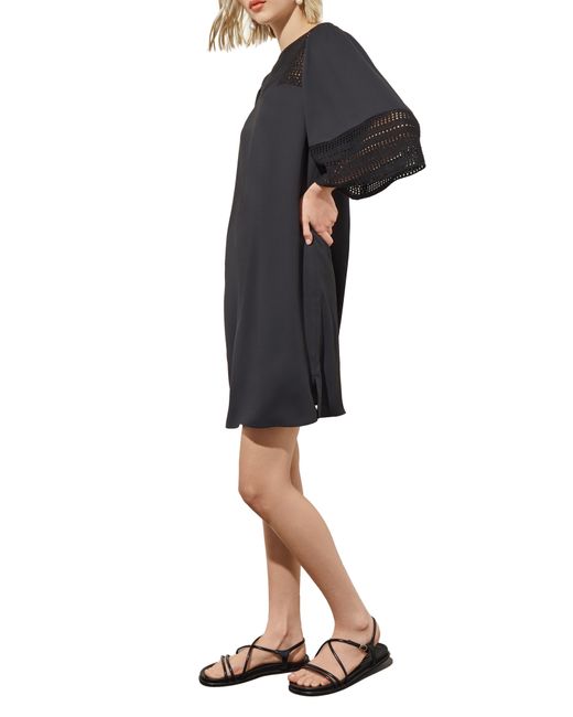 Ming Wang Black Embroidered Detail Bell Sleeve Dress
