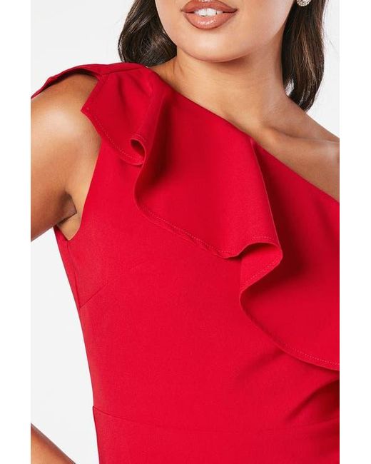Coast Red One Shoulder Ruffle Crepe Midi Dress