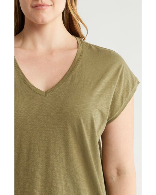 Nordstrom Green V-neck Pima Cotton Slub T-shirt