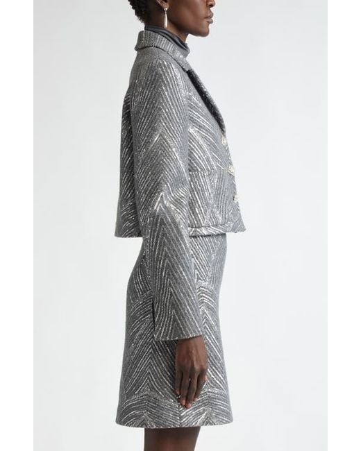 St. John Gray Sequin Chevron Embellished Jacket
