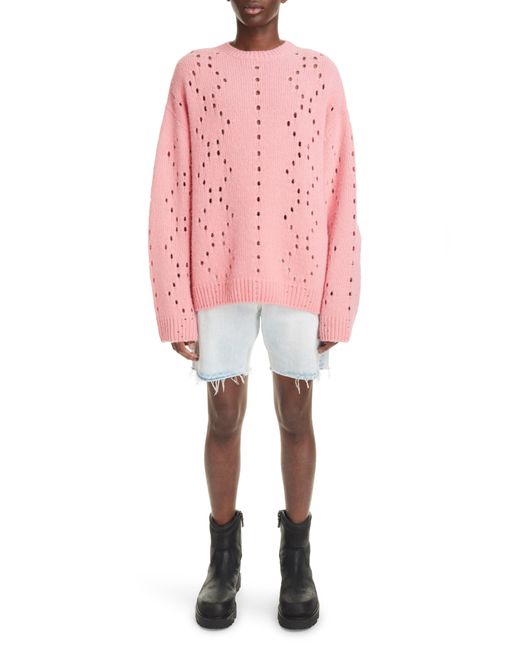 Givenchy Pink Oversize Pointelle Stitch Crewneck Sweater for men