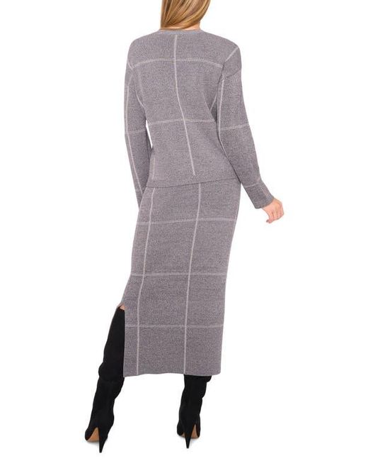 Halogen® Gray Grid Check Crewneck Sweater